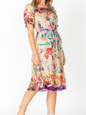 SILK✨Johnny Was Floral Midi Dress